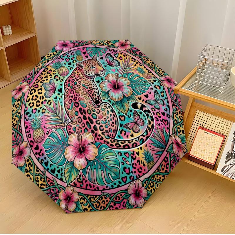 

Tropical Wildlife Circle Printed umbrella windproof folding umbrella portable sun and rain umbrella suitable for gifting