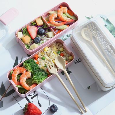 Yousheng 2 In 1 Stackable Bento Box Double Layer Adult Lunch Box Compartment Bento Containers Kit Meal Prep Containers