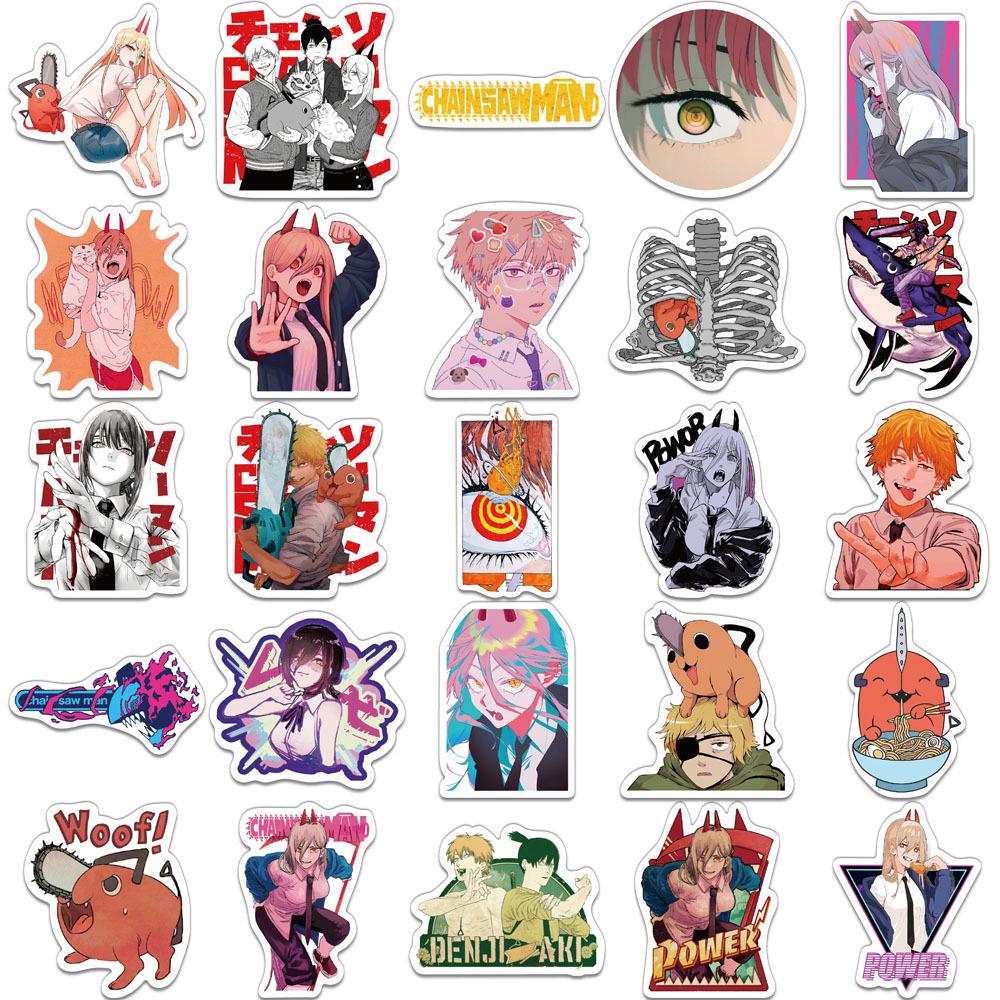 50 Pegatinas Creativas de Chainsaw Man Anime para Diarios, Manualidades, Teléfonos y Portátiles