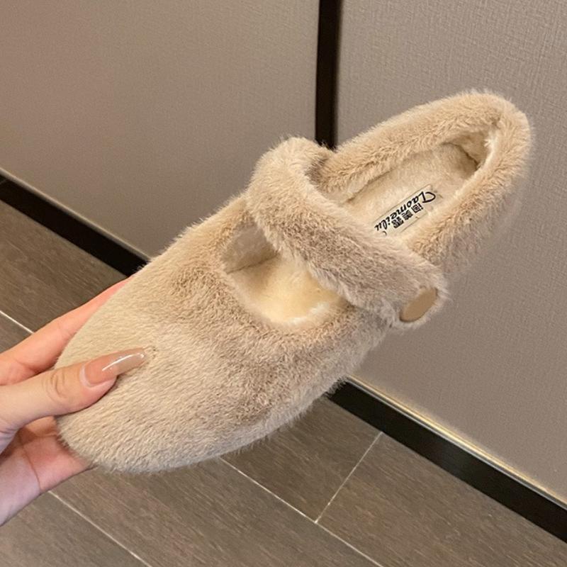 Fashion Autumn Winter Warm Fluffy Flat Shoes Women Comfort Round Toe Mary Jane Shoes Ladies Soft Cotton Shoes Loafers Zapatos De Mujer