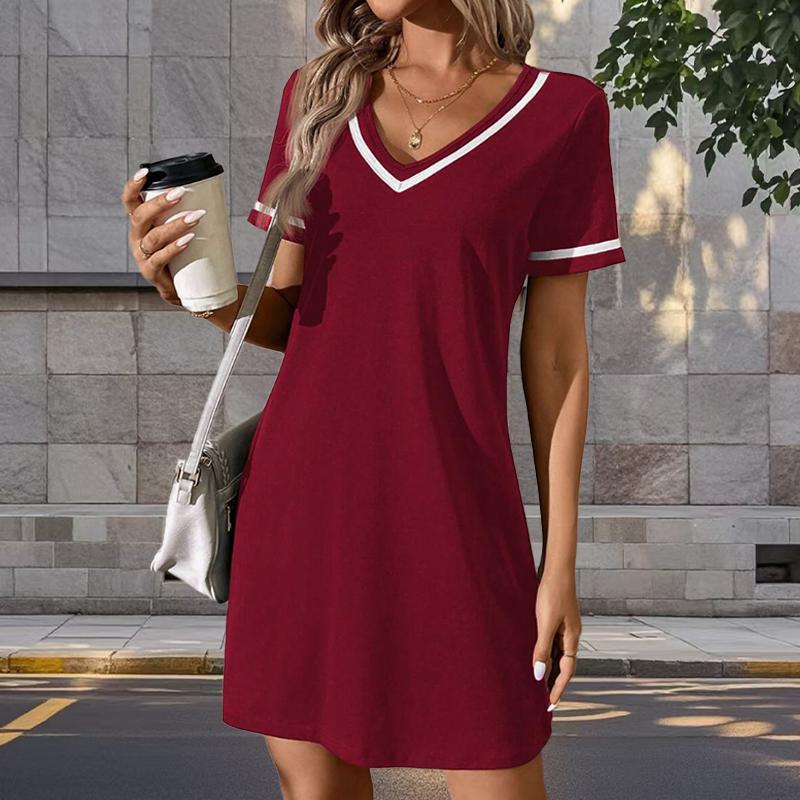 Summer Fashion Women's V Neck Short Sleeve Minimalist Fashion Printed  Dress Sex Short Skirt Dresses