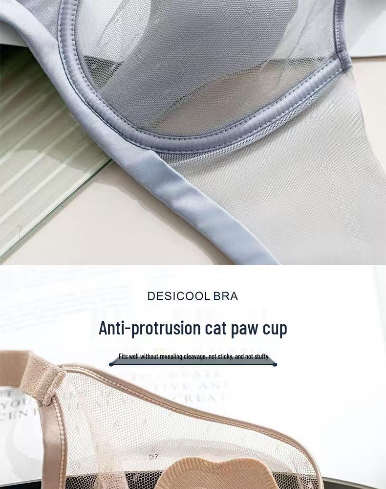 Breathable Bunny Ear Mesh Underwire Bra - Minimizing, Anti-Nipple Show, Soft, Thin Style for Large Bust Women.