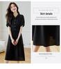Hepburn-Style Black Chiffon Shirt Dress - Slimming Waist, Elegant Long Skirt for Women