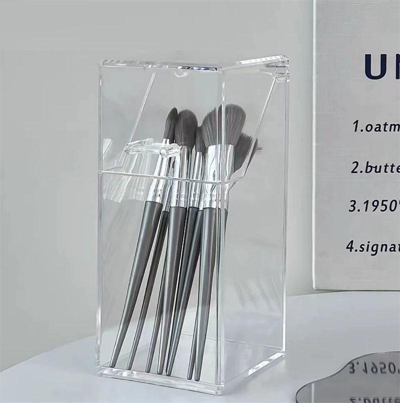 Makeup Brushes Holder Square Clear Acrylic Cosmetic Brush Tools Organizer with Dustproof Lid Eyebrow Pencil Storage Holder Box