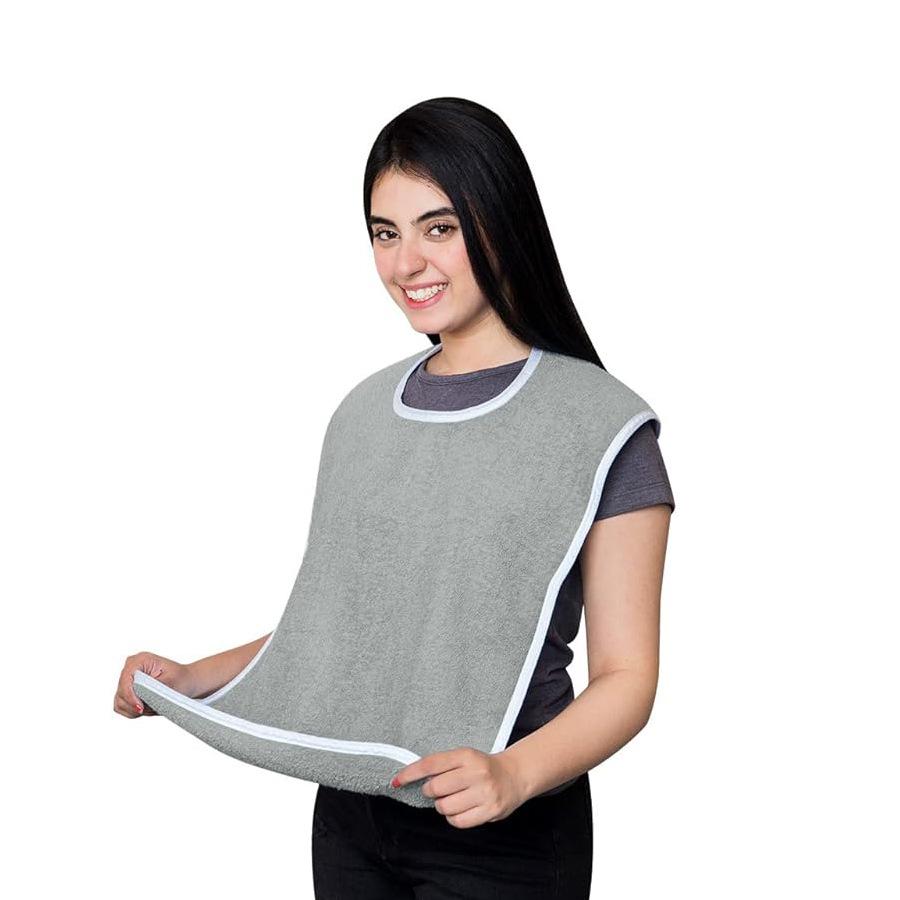 

Мягкий голубой махровый взрослый нагрудник-фартук для пожилых