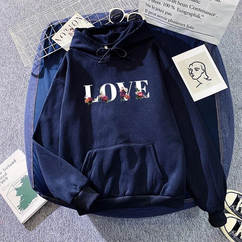 2025 Nouvel Arrivage Sweat-shirts à Capuche pour Femmes Amour Imprimé Floral Hoodies Toutes Saisons Dames Mode Urbaine Décontractée Chaud Doux Pull