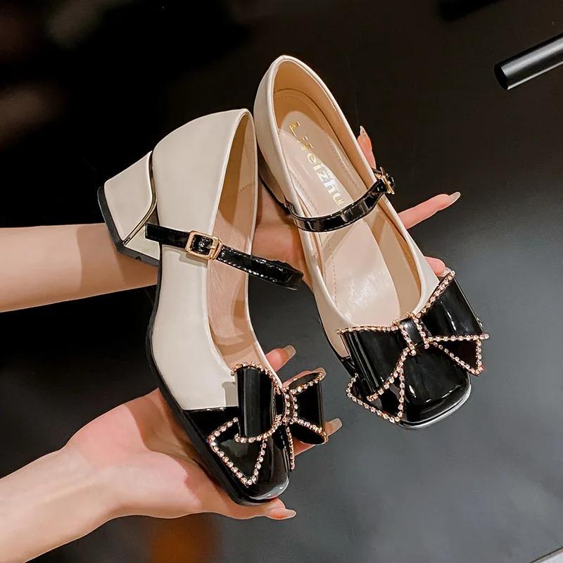 Shoes for Women Fashion Pumps New Mary Jane High Heels Shoes Girl  Bowknot Leather Casual Shoes Big Size 35-43