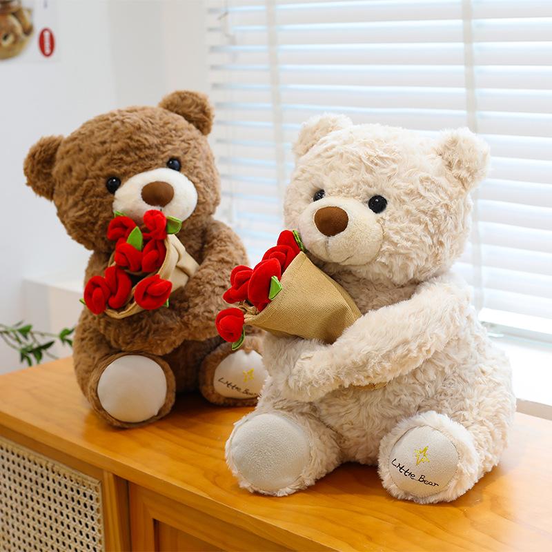 Rose bear doll hug flower teddy bear doll bear plush toy valentine's day gift