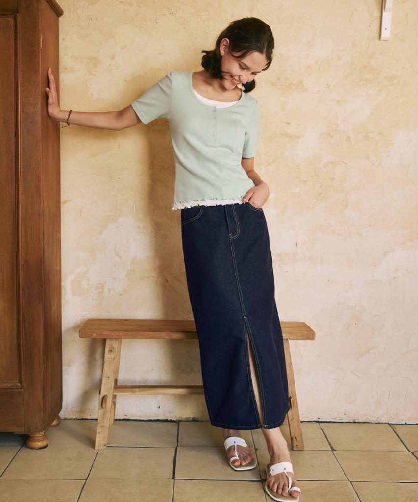 ZEROSTREET Slit Denim Long Skirt / Deep Indigo