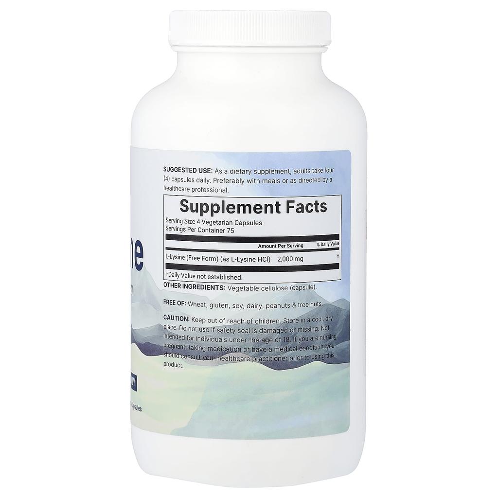 Micro Ingredients, Pure L-Lysine, Maximum Potency, Veggie Capsules 300 Tablets (500mg per capsule)