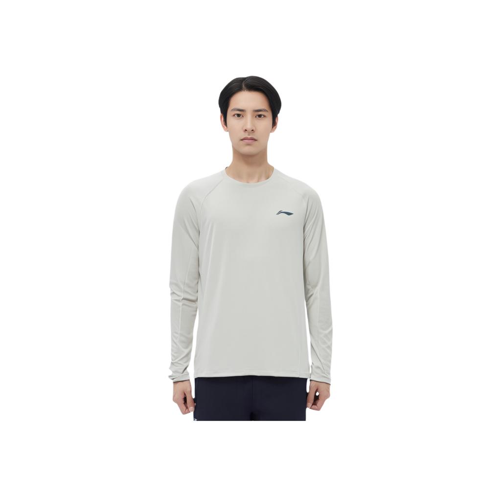 Li Ning Laufserie Sportlich Lässig Einfarbig Rundhals Pullover Langarm T-Shirt Herren Tops Hellgrau ATLV029-4