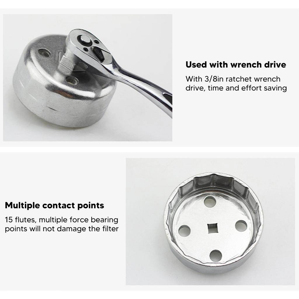 3/8in Drive Oil Filter Wrench 15 Flutes Aluminium Removal Socket Replacement for Land Rover 3.0L 5.0L Gas Engines
