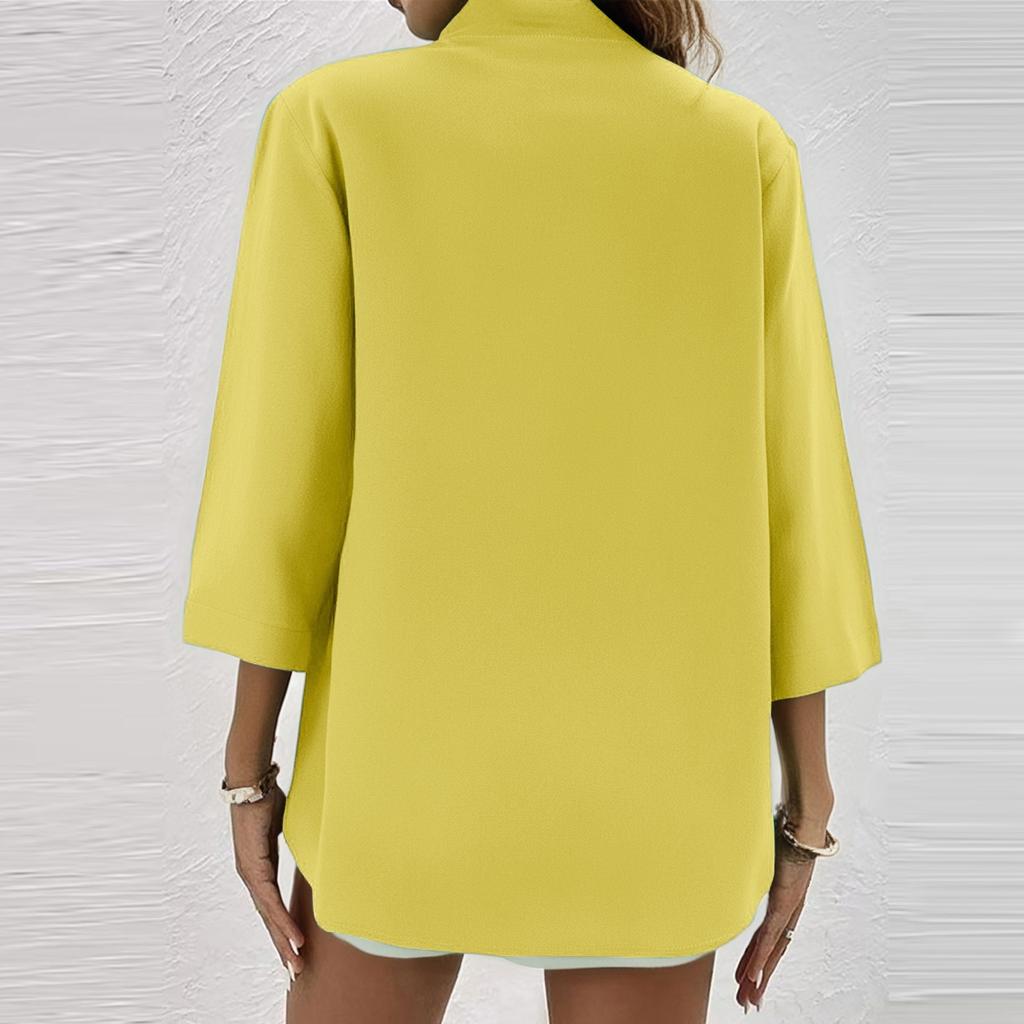 Women's Fashion Solid Color Three-quarter Sleeve Stand Collar Casual Pullover Shirt