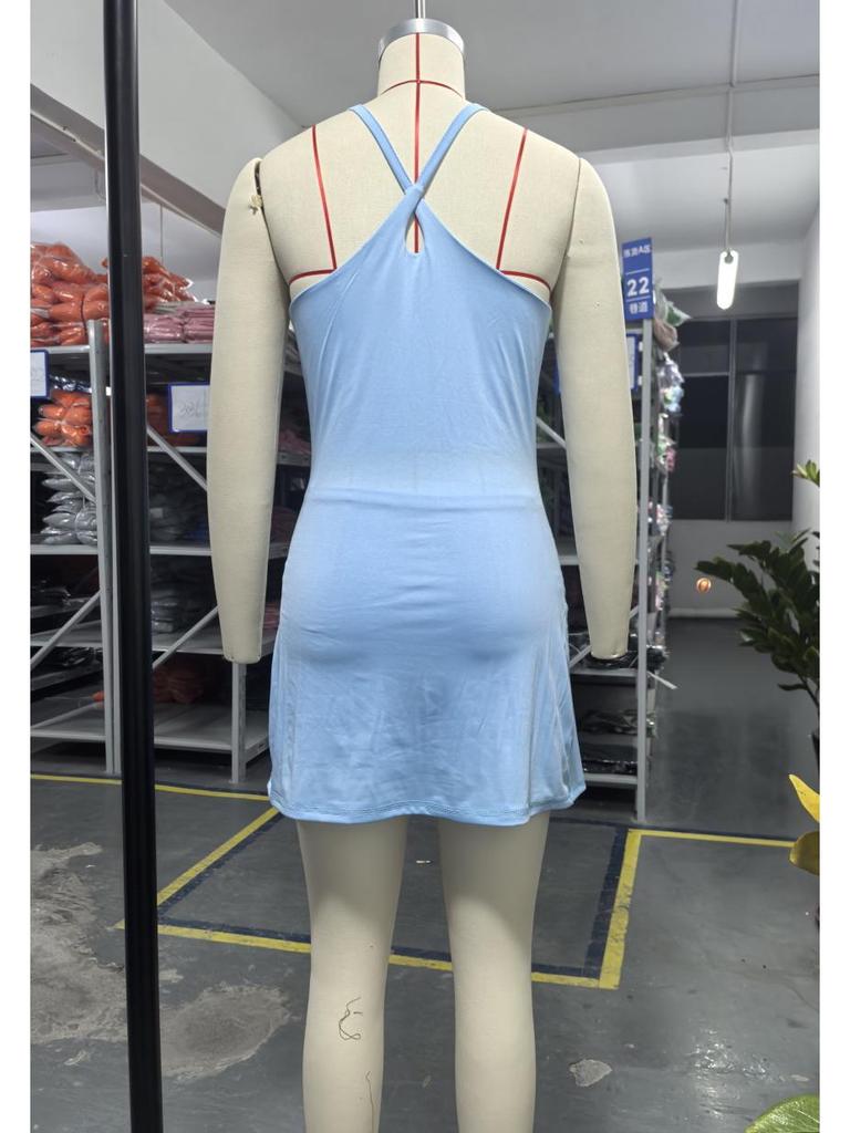 Anti-exposure Sports Dress with Built-in Shorts, Removable Chest Pads & Pockets