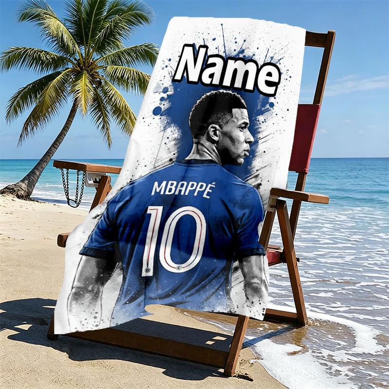 Personalisierbares Strandtuch mit Kylian Mbappe Aufdruck und individuellem Namen, für Reise Camping Strandparty Heimdekoration, Geburtstagsgeschenk für Familie & Freunde