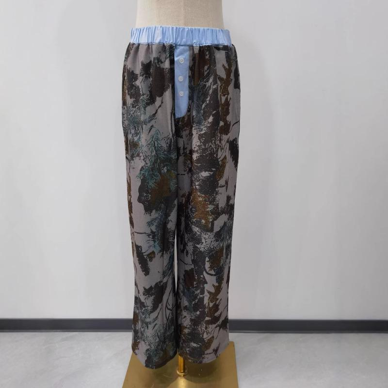 Women's Spring and Summer New Loose Casual Camouflage Wide-leg Trousers