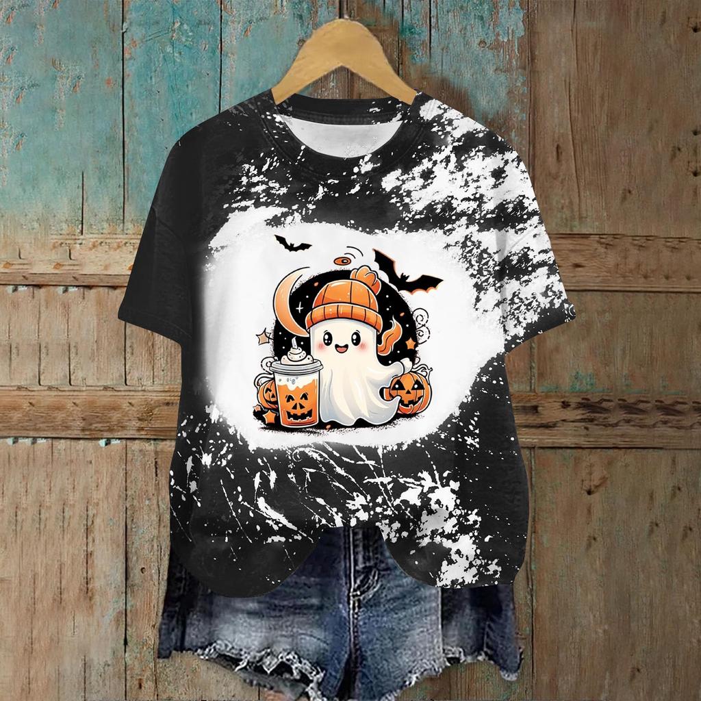 Halloween Shirts for Women Cute Shirt Fall Tshirt Gradient Graphic Tees Casual Short Sleeve Tops