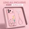 Wrist Strap Lanyard Phone Case For iPhone 17 Pro Max Air 16E 16 14 15 Pro 12 13 Pro Max 11 Cartoon Flower Printed Soft TPU Cover