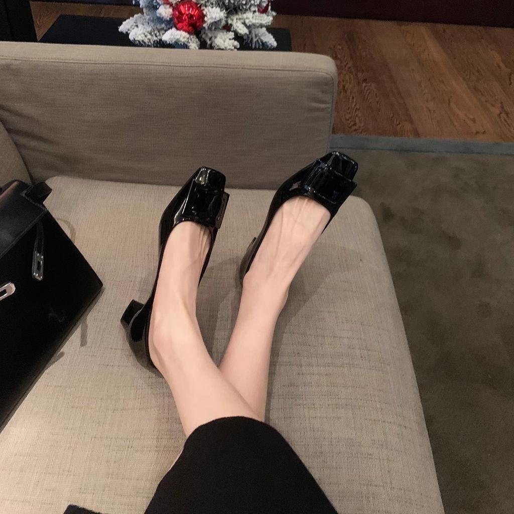 Autumn Square Buckle Thick Heel Single Shoes Classic Small Red Shoes Light Mouth Square Head Single Shoes Women