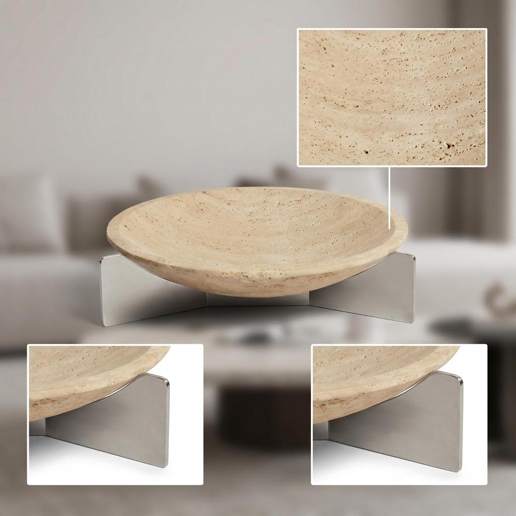 Tabletop Tray with Stand Rustic Minimalism Round Organizer Natural
