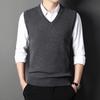Men's V-Neck Knitted Vest: Thick Sleeveless Sweater for Autumn/Winter - Solid Color, Middle-Aged Business Style