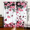 2Pcs Polyester Spring Romantic Roses Printing Window Curtains Birthday Party Decoration Backdrop Drapes for Living Room