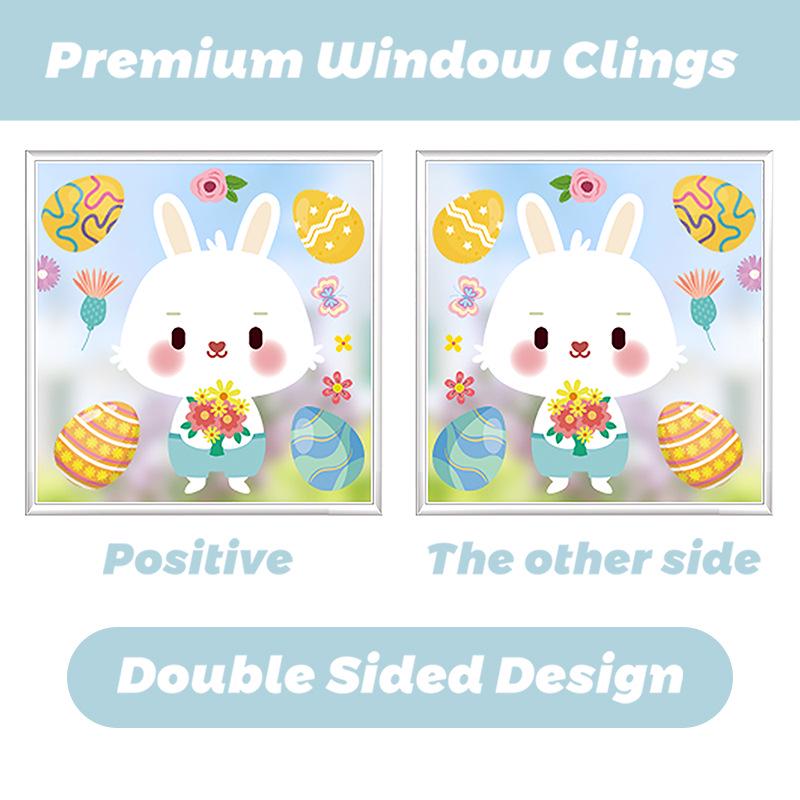 Festive Easter Static Cling Stickers - Cute Rabbit, Dwarf, and Colored Eggs for Glass Decorations