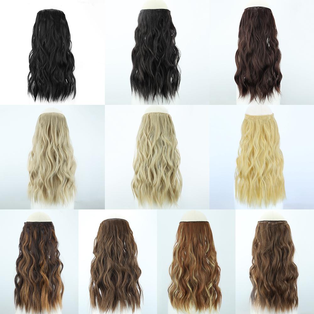 MISSQUEEN Pure Brown Long Wavy Hair Extensions Synthetic Fiber Natural Invisible Wire and Clips Daily Wear Hairpiece