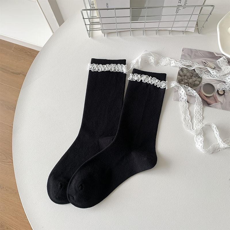 

Кружевные носки средней длины для женщин, корейские милые носки принцессы в весенне-осеннем стиле JK Style с бантом и галстуком-бабочкой для девочек One size fits all чёрный