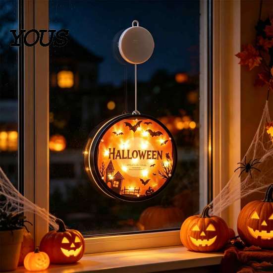 Easy Install Holiday Lighting Halloween Window Decor Light, Battery Powered Ghost Pumpkin Fairy Light String Lantern for Party, Spooky Hanging