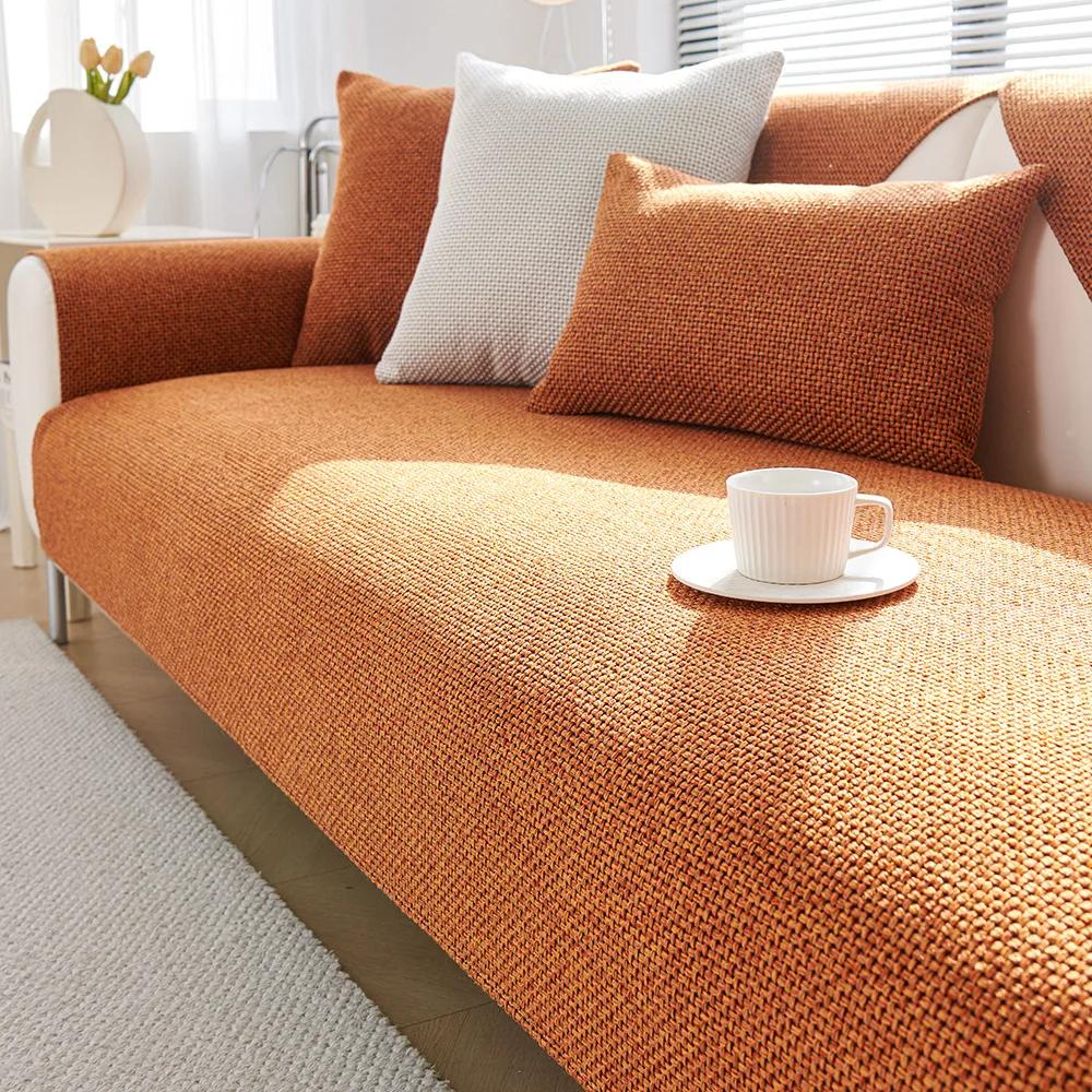 New Chenille Couch Cover Solid Color Four Seasons Sectional Couch Covers Washable Anti-Slip Slipcover Coarse Cloth Sofa Cushion