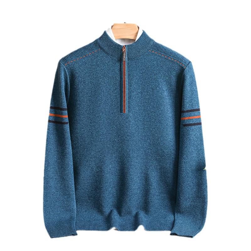 Men's Thickened Heavyweight Half-Zip Knit Sweater - Striped Jacquard, New Autumn/Winter Arrival