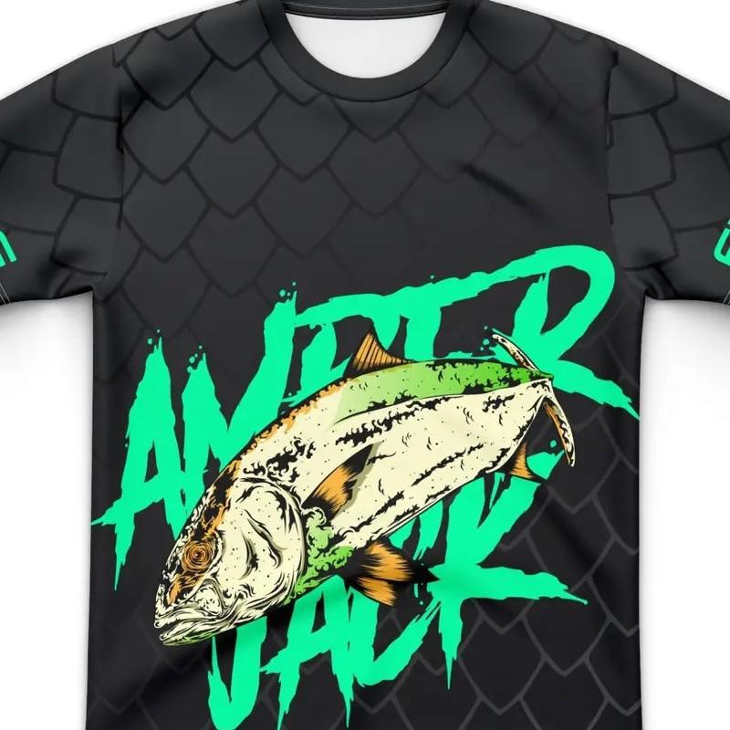 Mens Long Sleeve UV Protection T-Shirt With Fish Print Breathable Outdoor Fishing Shirt
