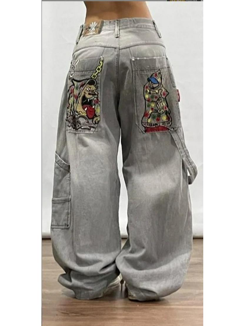 

Женские свободные узкие джинсы с градиентной хип-хоп вышивкой S