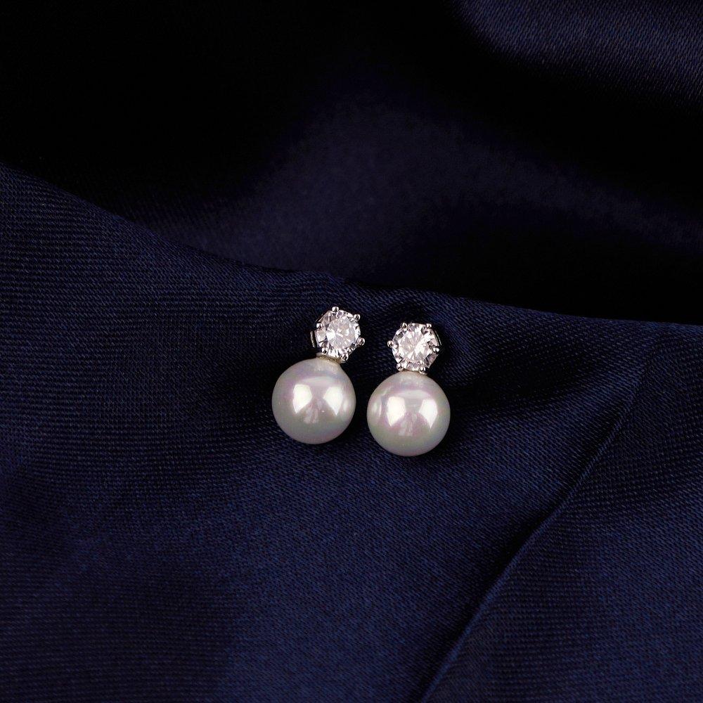 Silver 925 Simulated Diamond 6mm Nuclear Pearl Silver Needle Earrings Ss524E