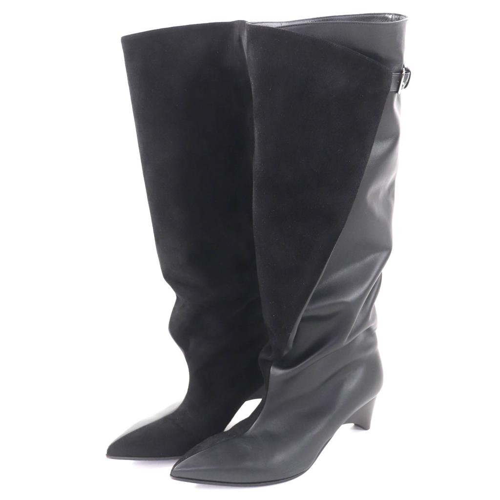 Great HERMES Knee-high boots Ilona black leather Women 36 232007Z Used