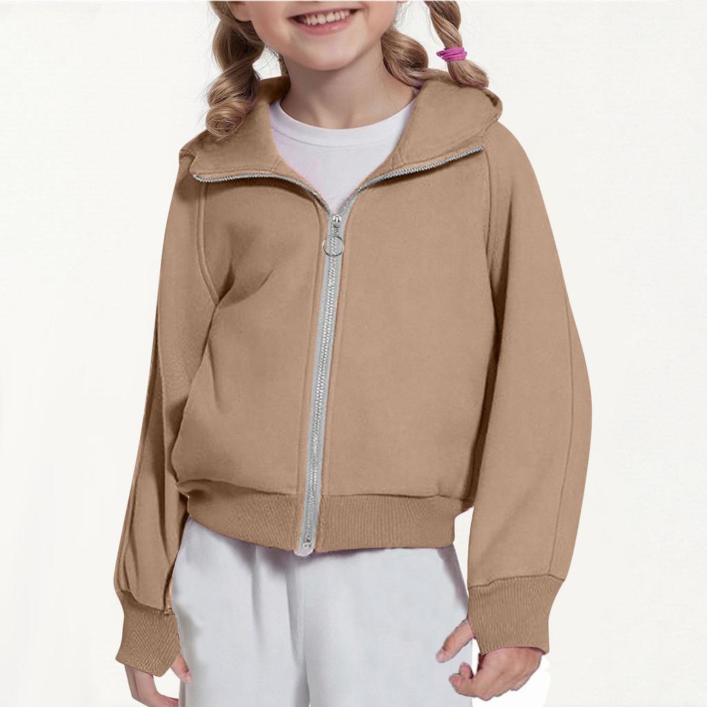 Children's Fashion Solid Color Long Sleeved Hooded Sweatshirt, Girls' Hoodie Jacket