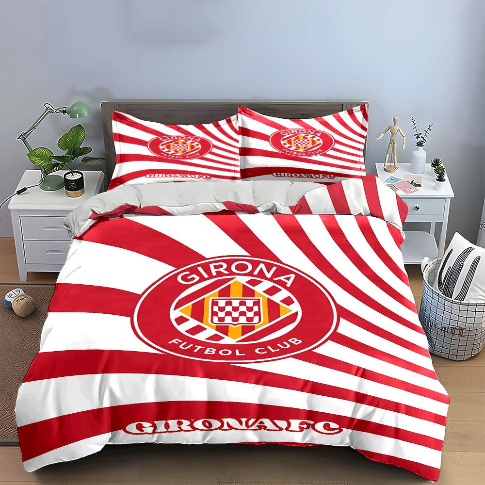 Girona FC Red Striped Bedding Set Bedding Duvet Cover Set Duvet Cover Pillowcases  (1 * Duvet Cover 2 * Pillowcases, without duvet insert)