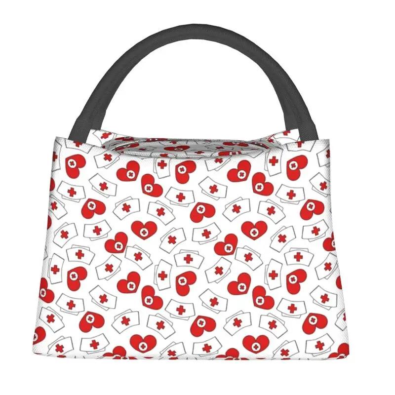 Nurse Nursing Tool Pattern Insulated Lunch Bag for Work Office Resuable Thermal Cooler Bento Box Women