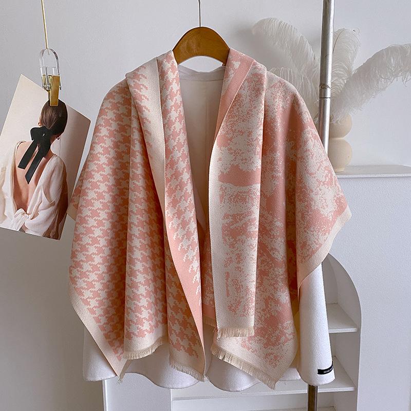 Qiandongge Double-Sided Scarf Women'S Winter Thickened Shawl Dual-Purpose Outer Knitted Warm Scarf Versatile