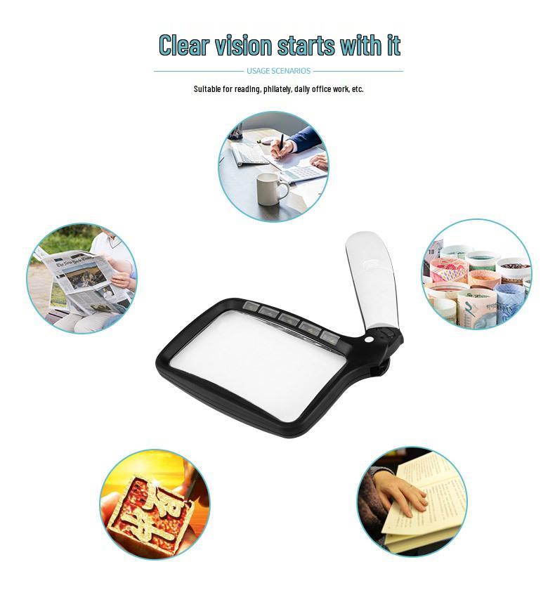 Hopfällbar förstoringsglas med 5 LED-lampor, 3x förstoring, Idealisk för äldre som läser tidningar