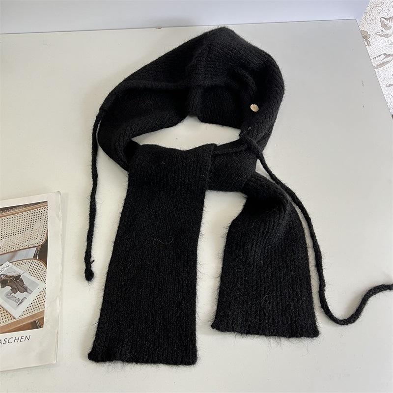 Écharpe couvre-cou intégrée polyvalente épaissie automne et hiver faux col chapeau femme protège-oreilles bonnet tricoté col à capuche chapeau en laine