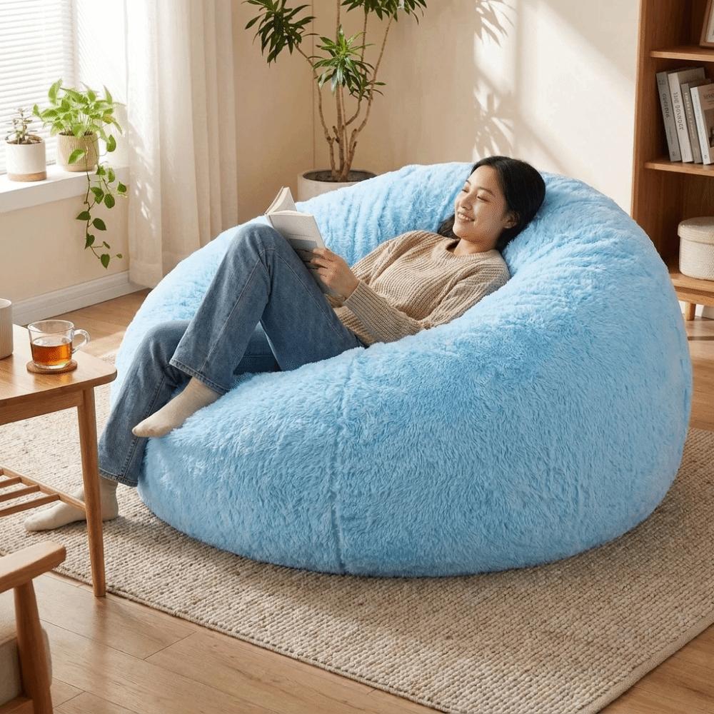 Runde flauschige Plüsch-Faulsofa-Abdeckung Weiche Sitzsack-Stuhl-Abdeckung Bequeme Spielzeug-Aufbewahrungstasche Für den Heimgebrauch