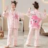 Girls Cotton Pajama Set With Collar Long Sleeve Cartoon Print Fall Kids Sleepwear Comfortable Home Outfit