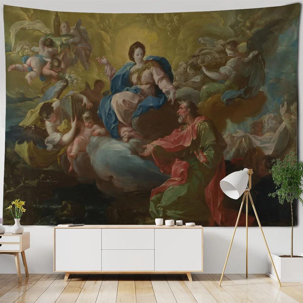 Vintage Oil Painting Art Printing Tapestry Wall Decoration Art Room Background Cloth Aesthetic Home Decoration Accessories