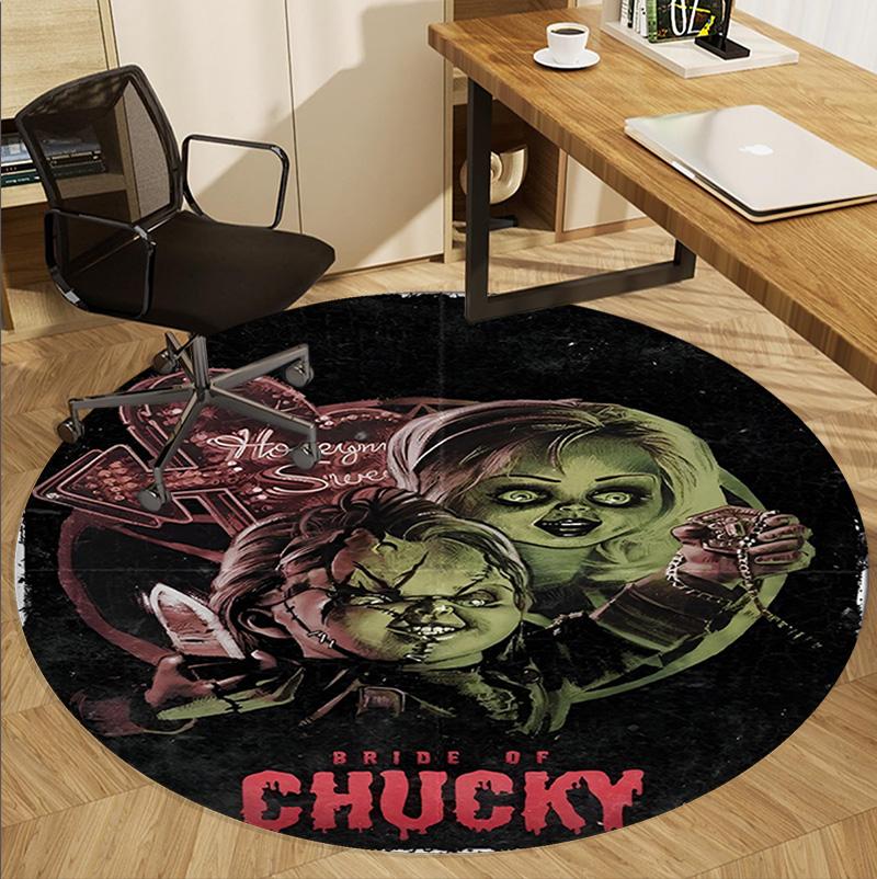 Bride of Chucky Pattern Round Rug, Indoor/Outdoor Mat, for Picnic, Gameroom, Bedroom, Office, Living Room, Home Decor Carpet, Birthday Gift