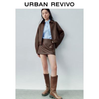 UR Women's 2025 Autumn Textured PU A-Line Mini Skirt