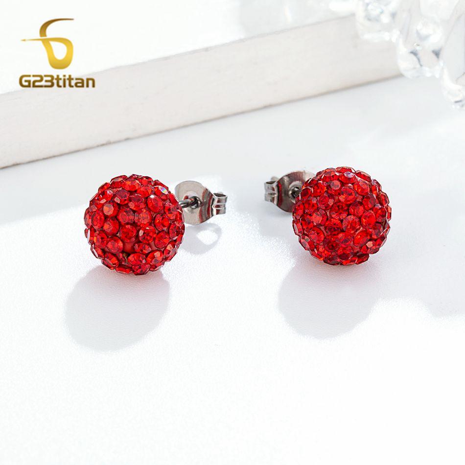 Colors Crystal Bead Polymer Clay Earrings G23 Titanium Ear Stud Micro Pave Rhinestone Disco Ball Hypoallergenic Piercing Zircon