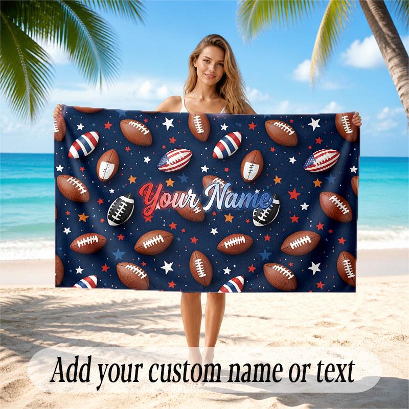 American Football Theme Beach Towel Personalized Custom Name & Text Soft Quick Dry Beach Towel for Swimming Travel