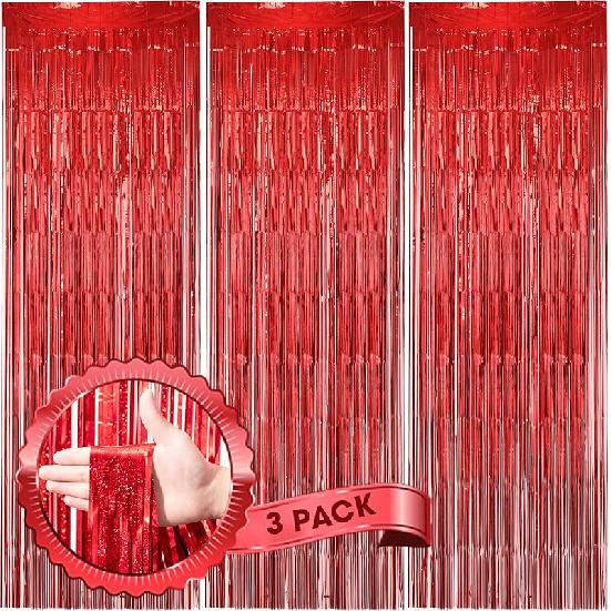 3 Pack 3.3x8.2 Feet Gold Foil Fringe Backdrop Curtains, Tinsel Streamers, Fringe Backdrop for 2025 New Years Eve, Graduation, Birthday, Baby Shower,